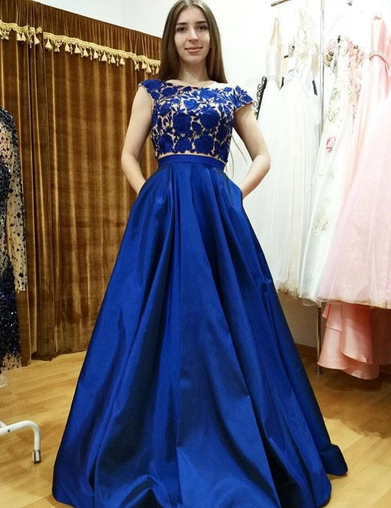 Blue A line tulle long prom dress blue formal party dress – shdress